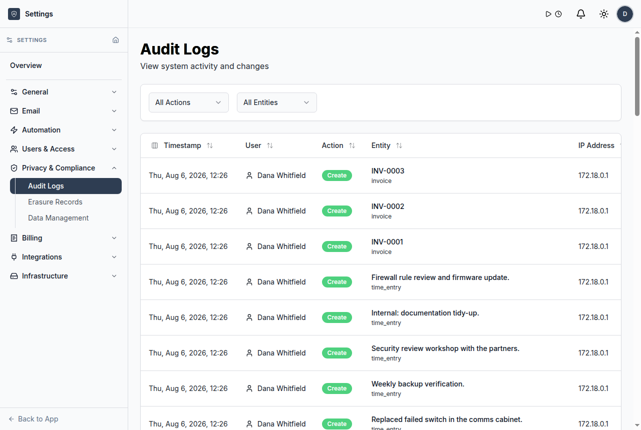 Audit log list