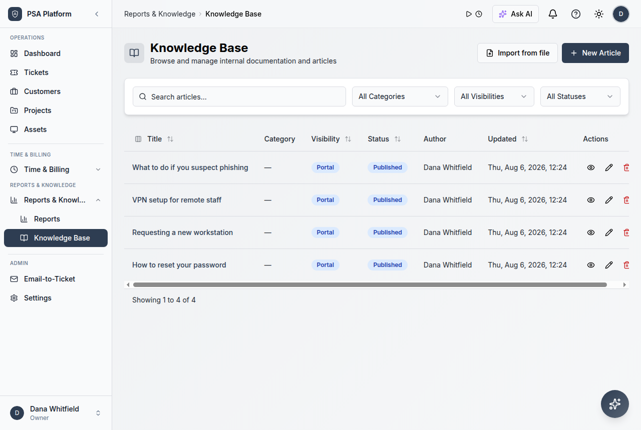 Knowledge base article list