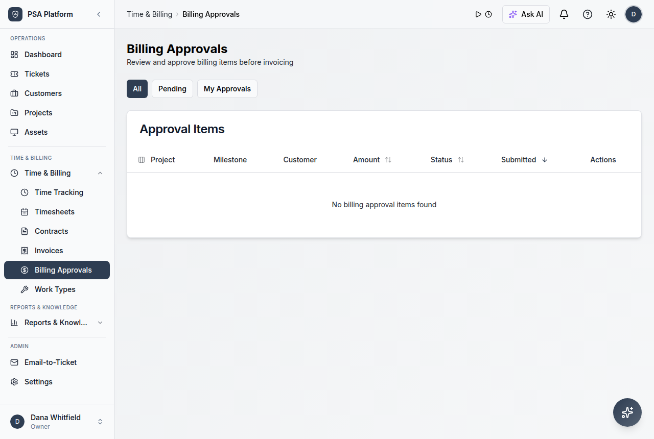 Billing approvals